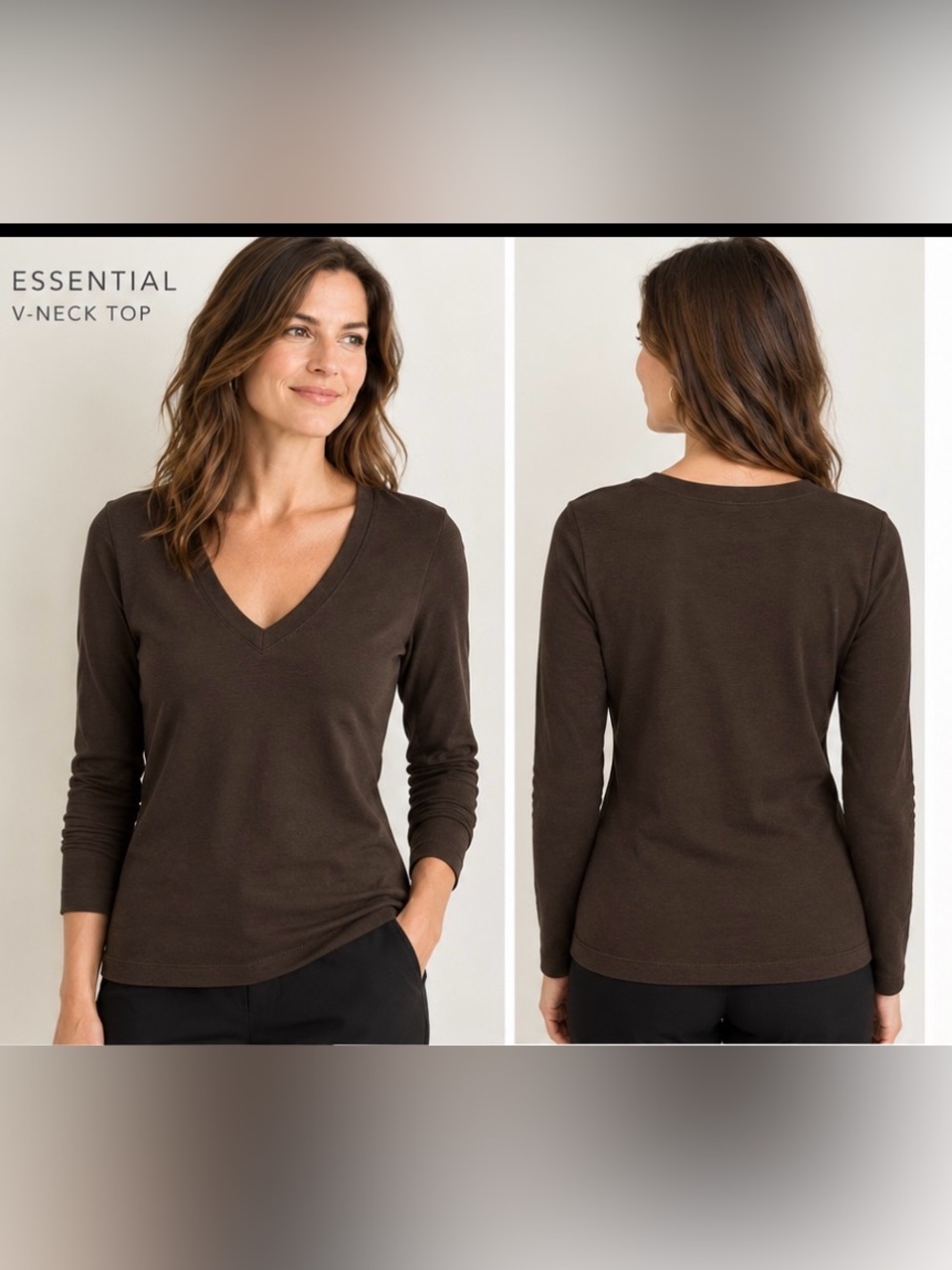Athleta Essential V-Neck Top. Long Sleeve. 1X. A dark truffle brown New with tag
